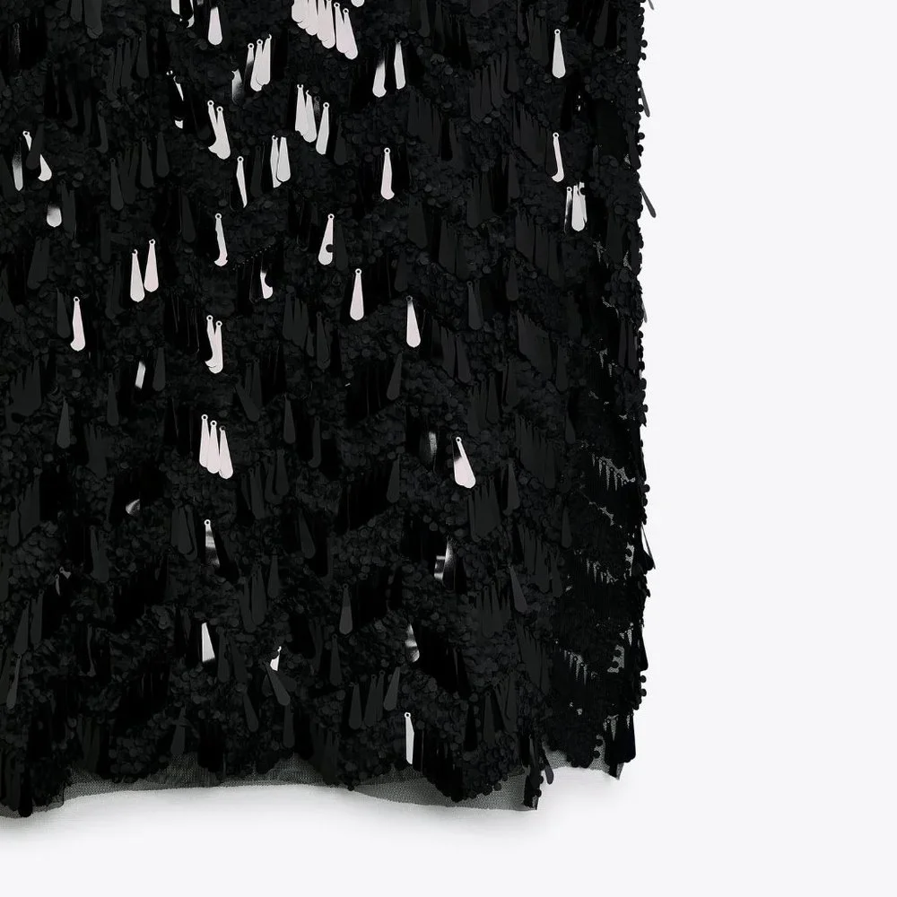 Zara Black Sequin Midi Skirt - Picture 10 of 15